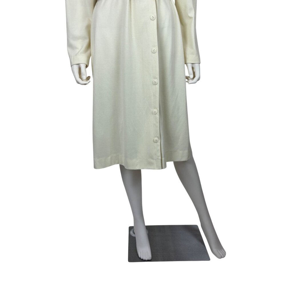 Vintage 80s Asymmetrical Dress Womens XL Cream Long Sleeve Belted Long Sleeve Po - Picture 7 of 11